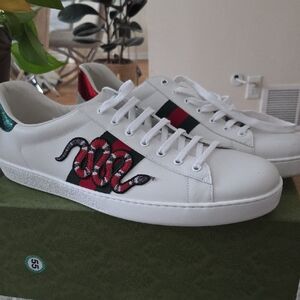 Gucci White Sneakers with Red and Green Accents